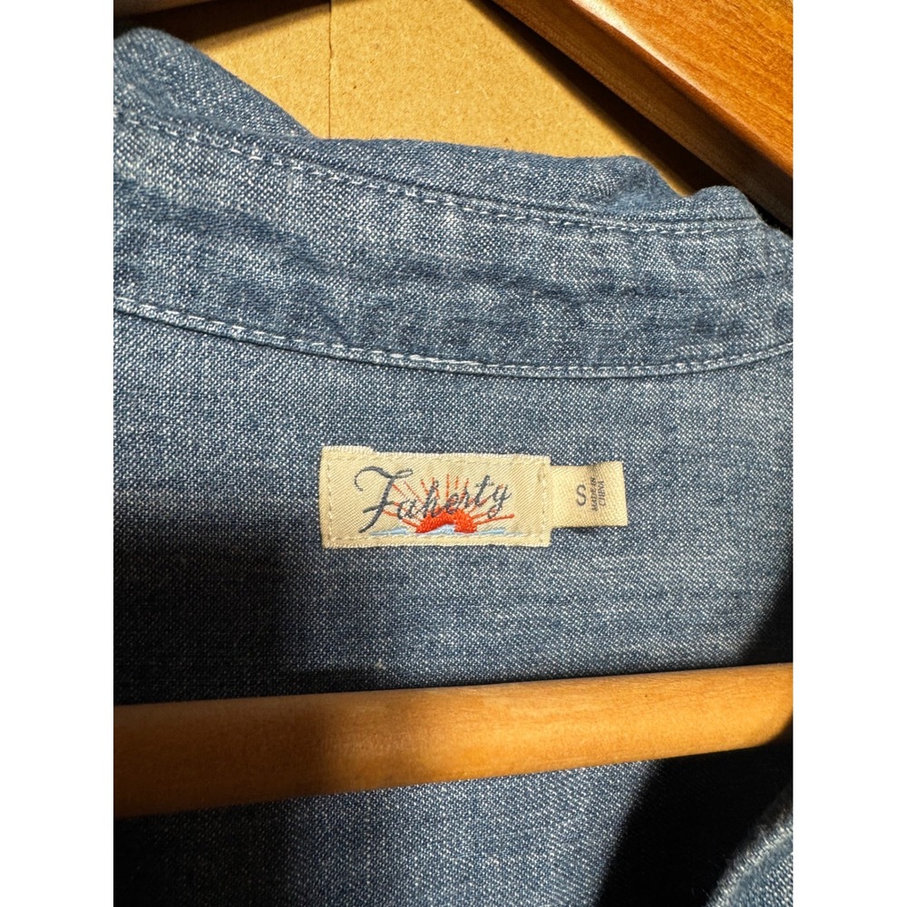 Faherty Indigo Blue Tencel Linen Blend Button Front Shift Dress Small - Picture 5 of 12